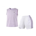 thumbnail image 2 of Qtocio Ensemble Actif Unisexe Été Débardeur Sans Manches Col Rond Shorts Taille Élastique Respirant Sport 2 Pcs, 2 of 5