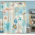 thumbnail image 3 of Nautical Coastal Shower Curtain, Beach Theme Shower Curtain Set for Bathroom, Vintage Sea Shell Turtle Fabric Shower Curtain Restroom Bathtub Decor Accessories with Hooks 72X 75 inch, 3 of 5