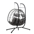 thumbnail image 4 of Double Egg Swing Chair with Stand, 2 Persons Hanging Egg Chair, 600LBS Capacity Indoor Outdoor Wicker Basket Oversized Hammock Chair for Backyard Balcony Bedroom, Gray Wicker+Gray Cushion, 4 of 10