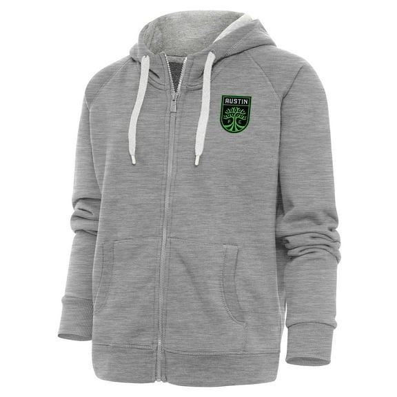 Women's Antigua Heather Gray Austin FC Logo Victory Full-Zip Hoodie