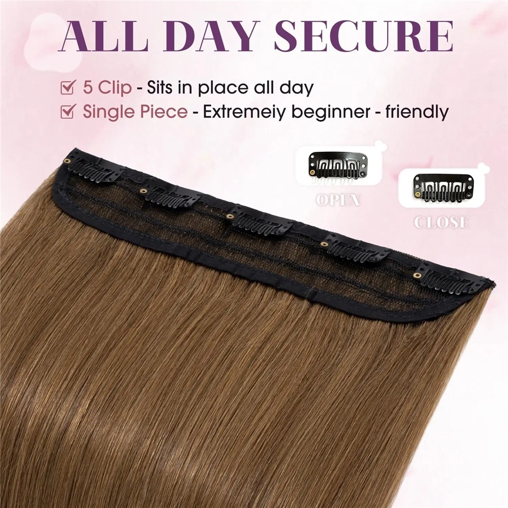 One-Piece Full Head Clip In Human Hair Extensions Light Brown Straight 1 Piece 5 Clips 100G/Pc