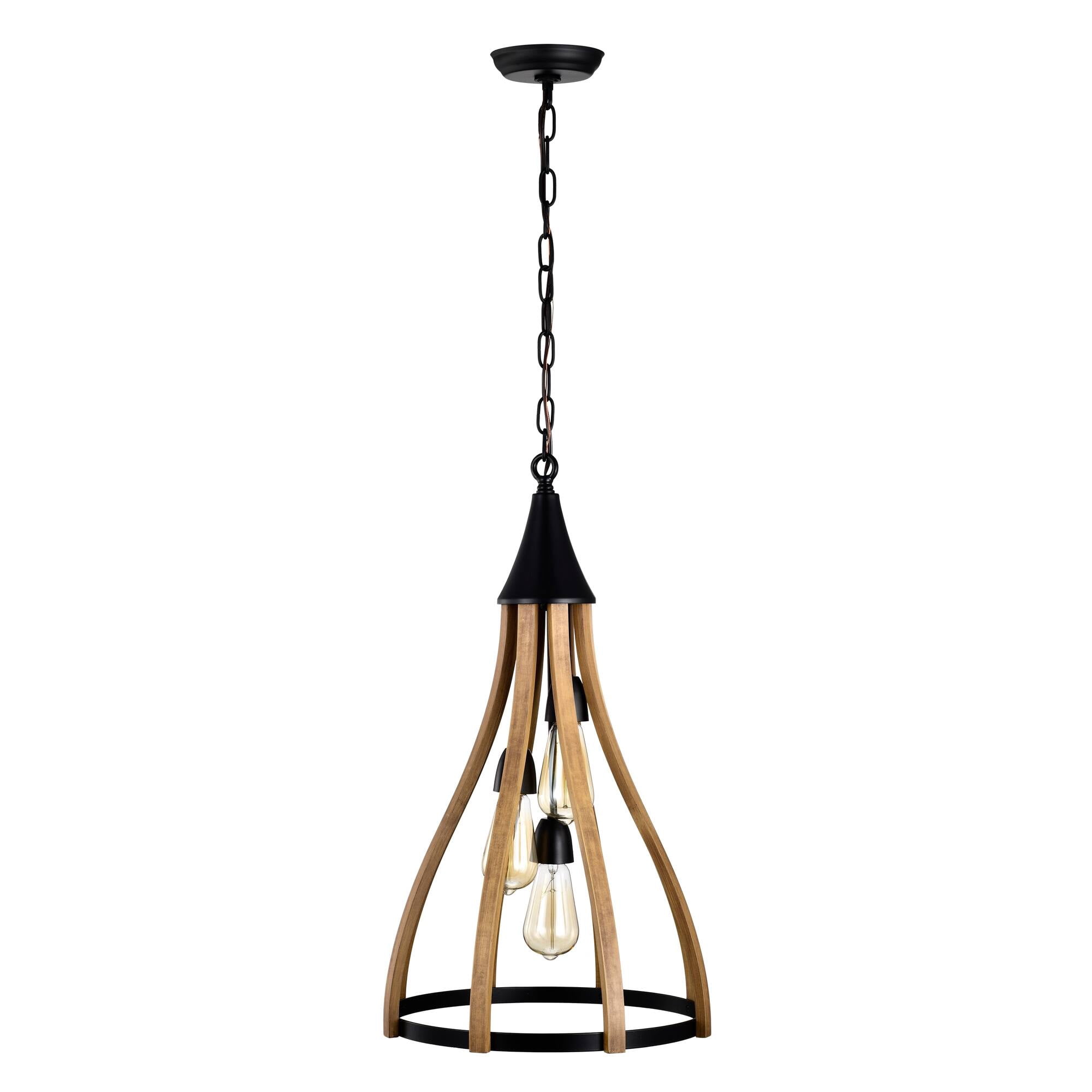 Vissenta 15 in. 3-Light Indoor Faux Wood Grain Finish Chandelier with Light Kit