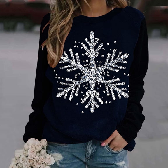Women's Vintage Christmas Animal Graphic Round Neck Sweatshirt, Ugly Sweater Long Sleeve Casual Pullover Top, Holiday Party Fashion Blouse,Black,L