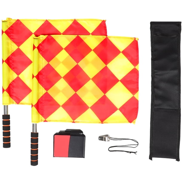 KAKOWELY 1 juego de banderas de fútbol, tarjetas rojas y amarillas con lápiz, juego de banderas de árbitro de fútbol, silbatos de árbitro para deportes