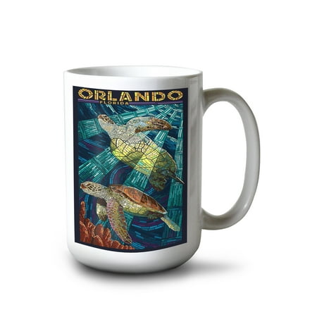 

15 fl oz Ceramic Mug Orlando Florida Sea Turtle Mosaic Dishwasher & Microwave Safe