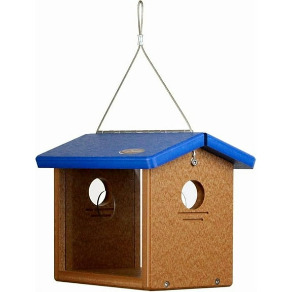 Recycled Bluebird Mealworm Feeder Hang or Mount (Blue, Cedar)
