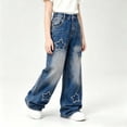 thumbnail image 4 of WAVSUF Girls Jeans Elastic Waist Wide Leg with Pockets Fall Casual Daily Pants Blue 7-8, 4 of 6