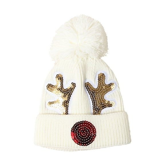 YESIMOLA Christmas Pom Beanie Hat Christmas Sequin Reindeer Pattern Knitted Hat for Baby Xmas Knit Hat Soft Warm Kids Beanie Knit Hat Baby Santa Hat for Children