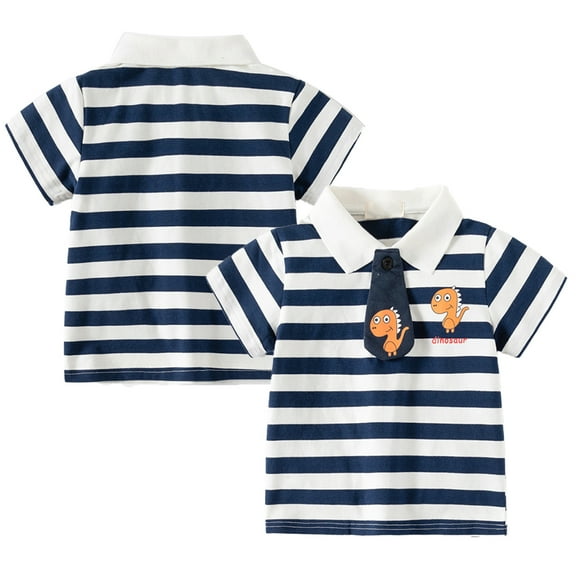 LYMAYTER Kids Toddler Boys Summer Short Sleeve T-Shirt ,for 1-6 Years Baby Stripe Casual Necktie Shirts, Lapel Necktie Tops Tee Shirts
