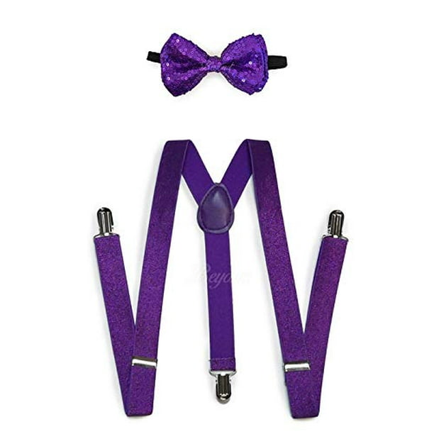 Couleur violette hommes femmes accessoires de mariage paillettes réglable noeud  papillon paillettes bretelles 