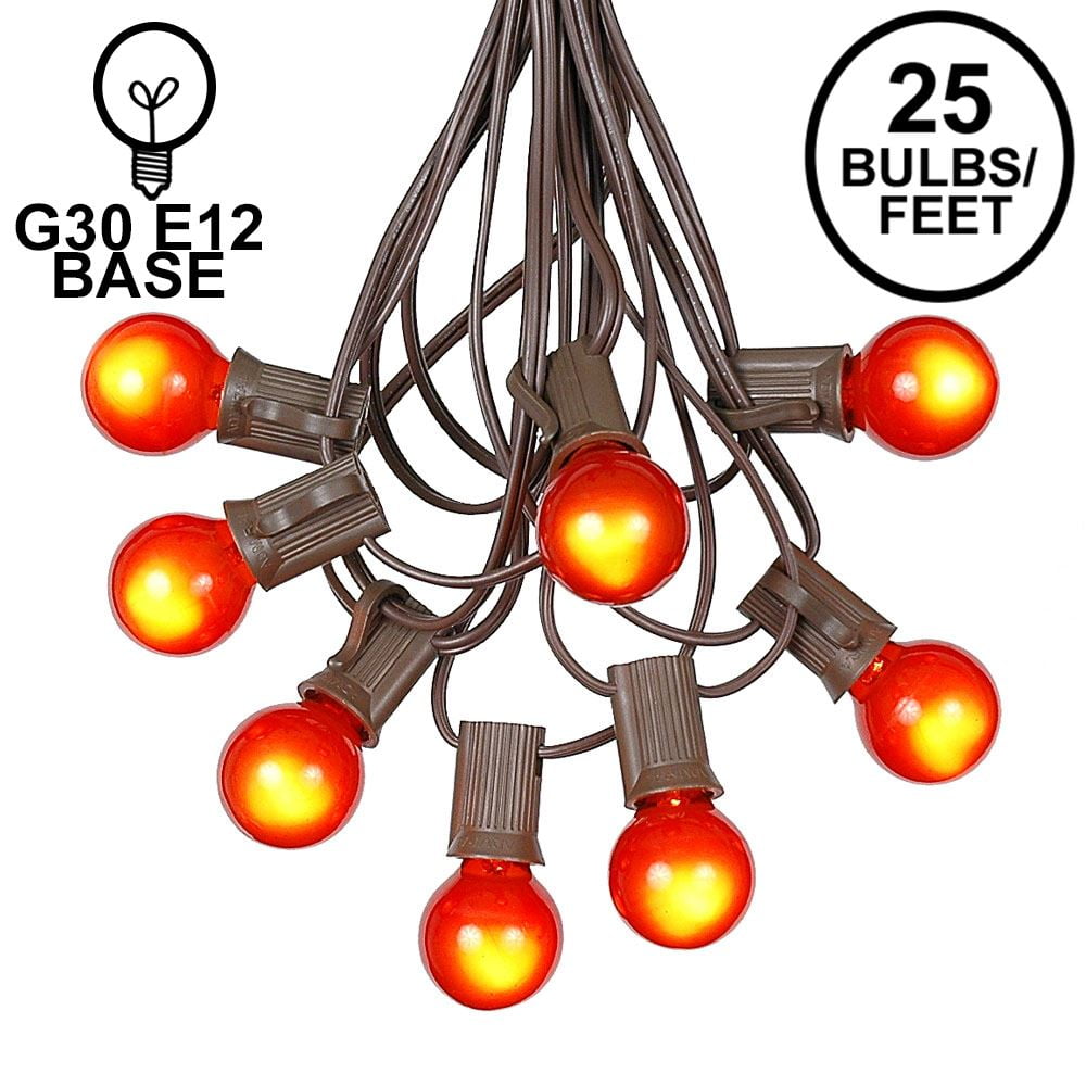 25 Foot G30 Outdoor Globe Patio String Lights Set of 25 G30 Orange Bulbs 