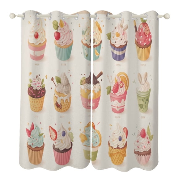 Cartoon Cake Curtains Watercolor Theme Window Curtains Grommet Blackout Drapes for Living Room Bedroom