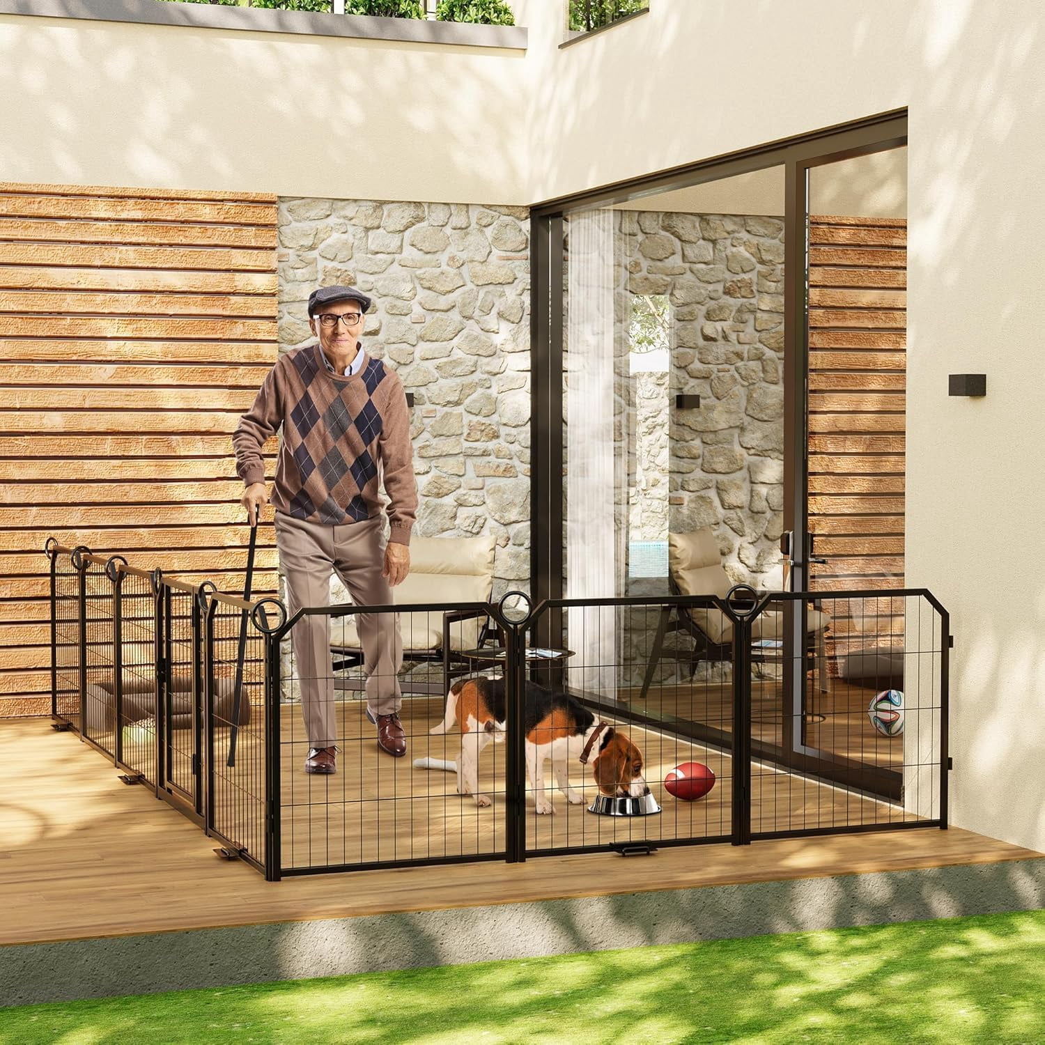 Riedhoff Dog Fence 40-Inch Indoor/Outdoor Fence for Dogs with 8Pcs Panels, Black