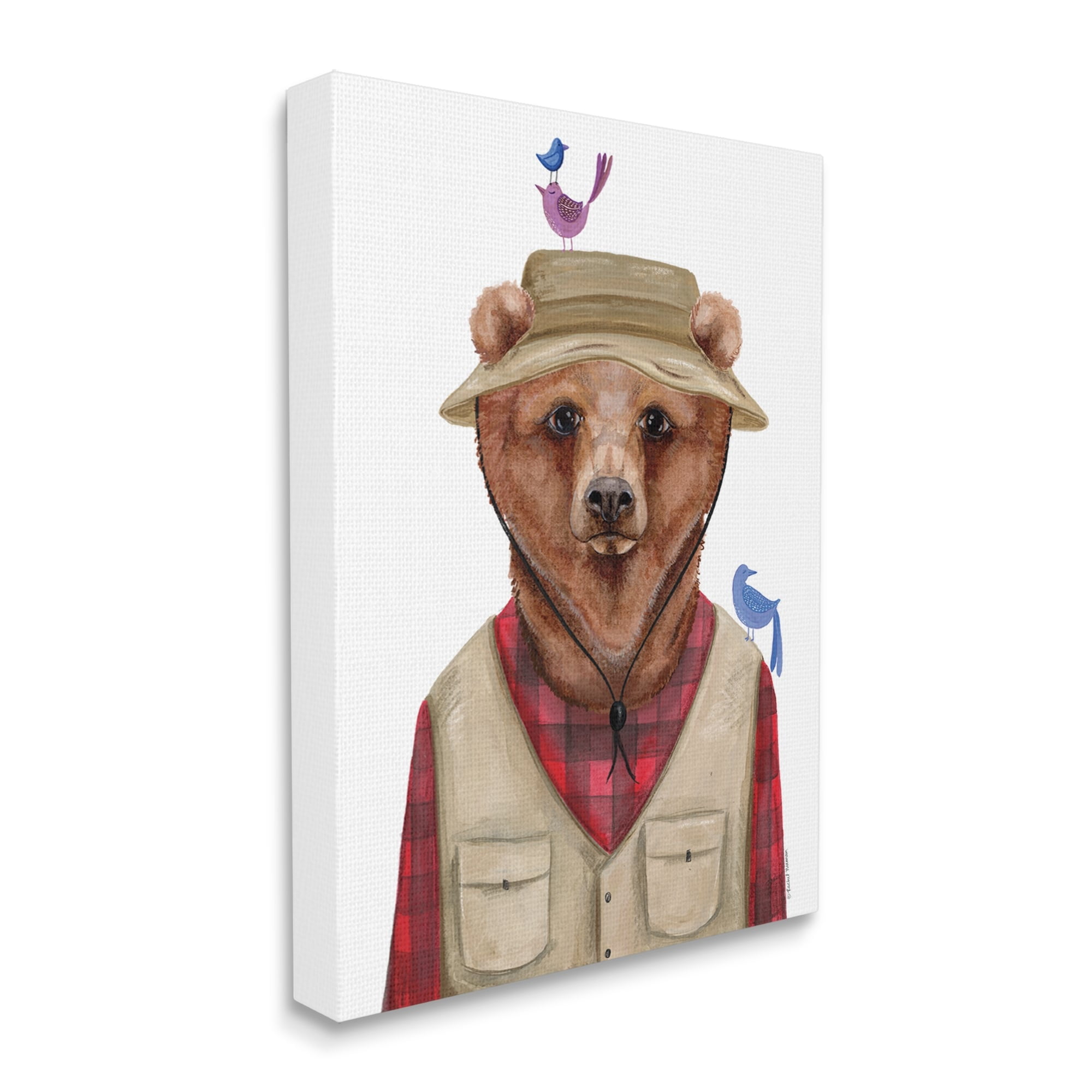 Stupell Industries Red Tartan Bear Camping Gear Small Birds Canvas Wall Art, 16 x 20, Design by Rachel Nieman