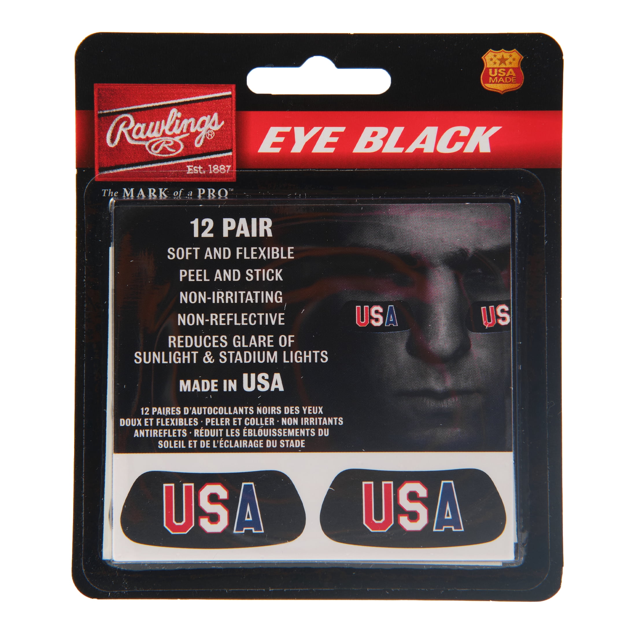 (3 pack) Rawlings Sporting Goods Eye Black Sticker USA