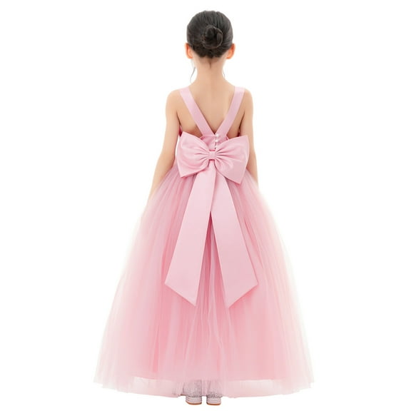 Ekidsbridal Satin Backless Tulle Formal Flower Girl Dress for Junior Pageants Birthday Party Gowns 722 10