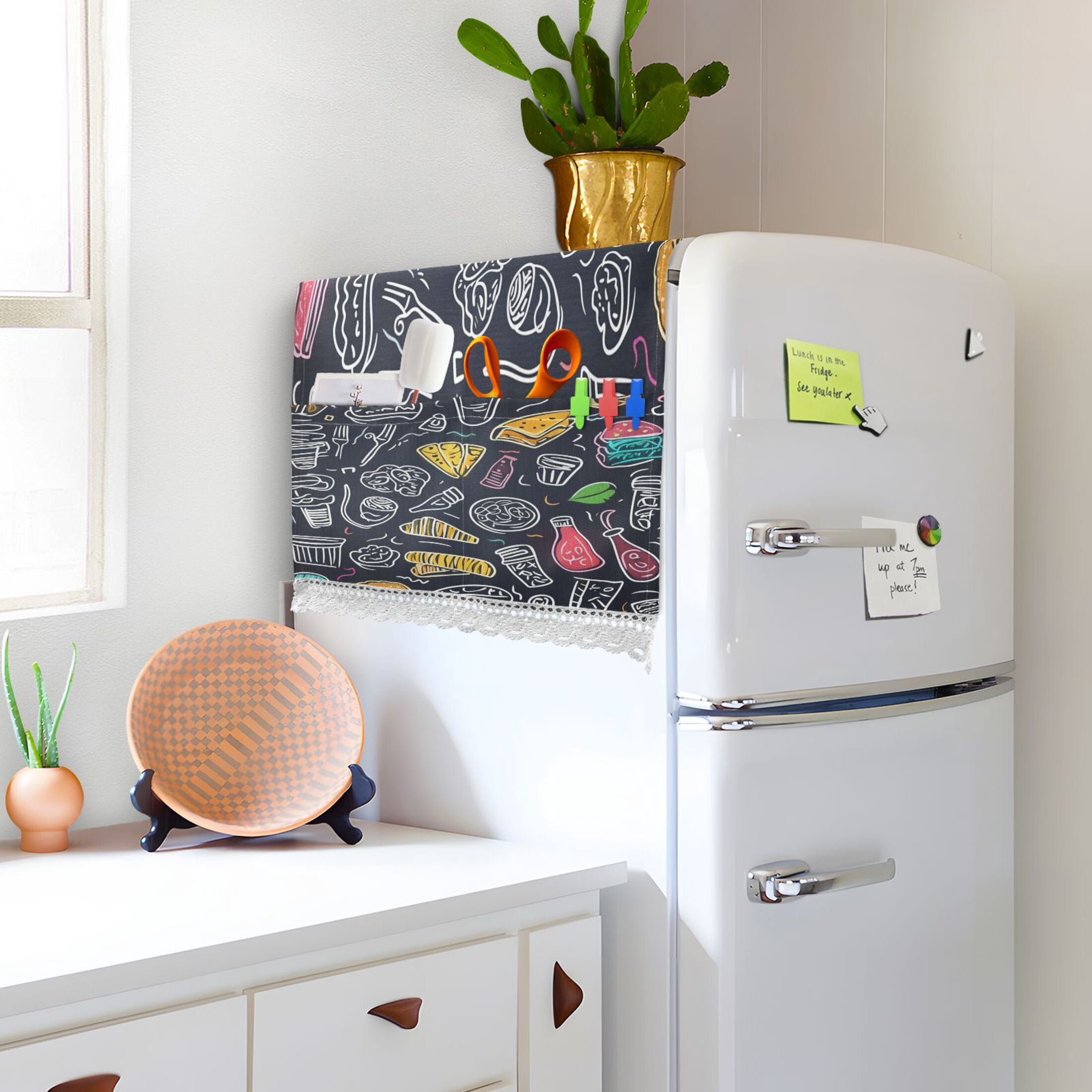 The Pattern Of Coffee DessertWasher and Dryer Covers Dust-Proof and Oil Resistant Fridge Cover with 4 Storage Pockets Washing Machine Top Cover for Laundry Kitchen Home 51.2 x 22 In