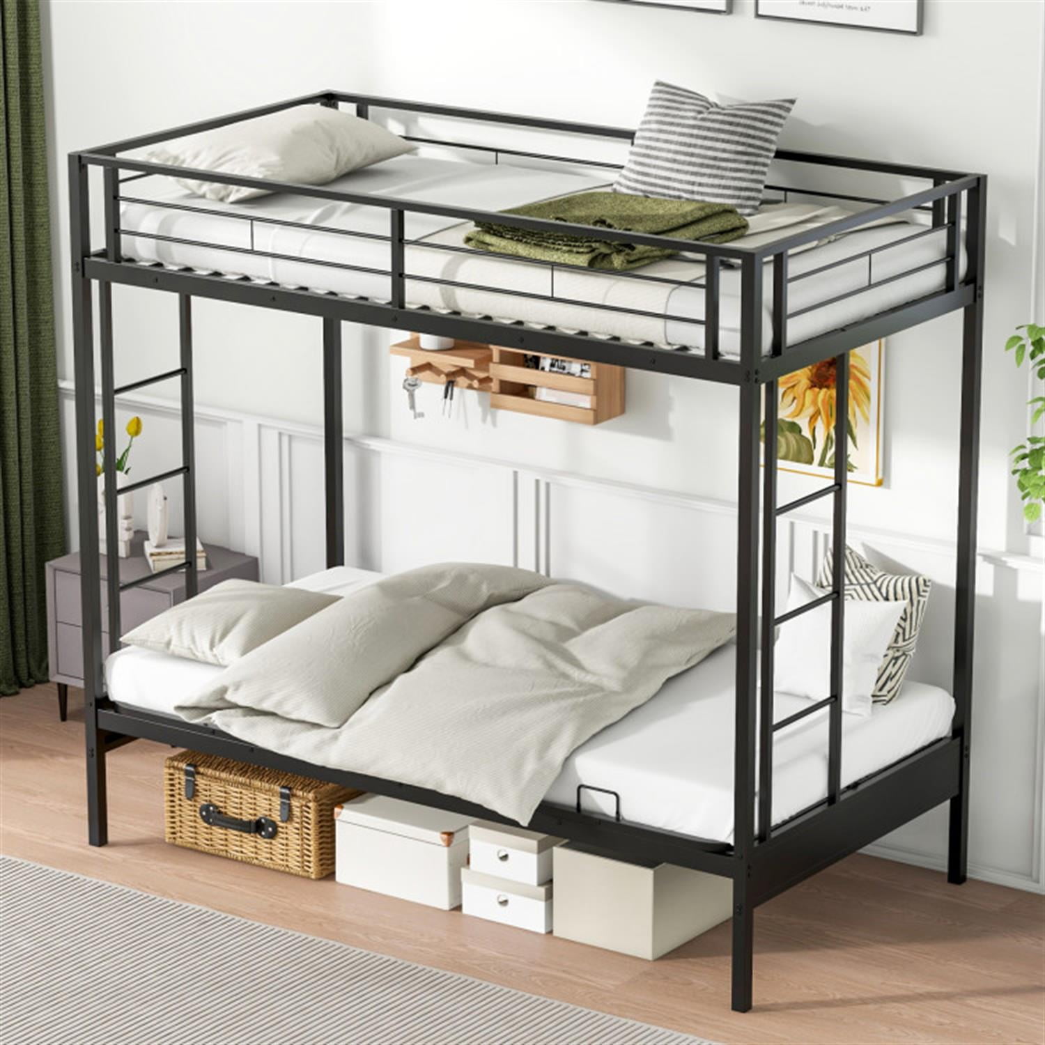 Demi Bonn Twin Over Futon Bunk Bed with 2 Ladders and Safety Guardrails, Metal Bunkbeds for Bedroom, No Box Spring Needed, Black