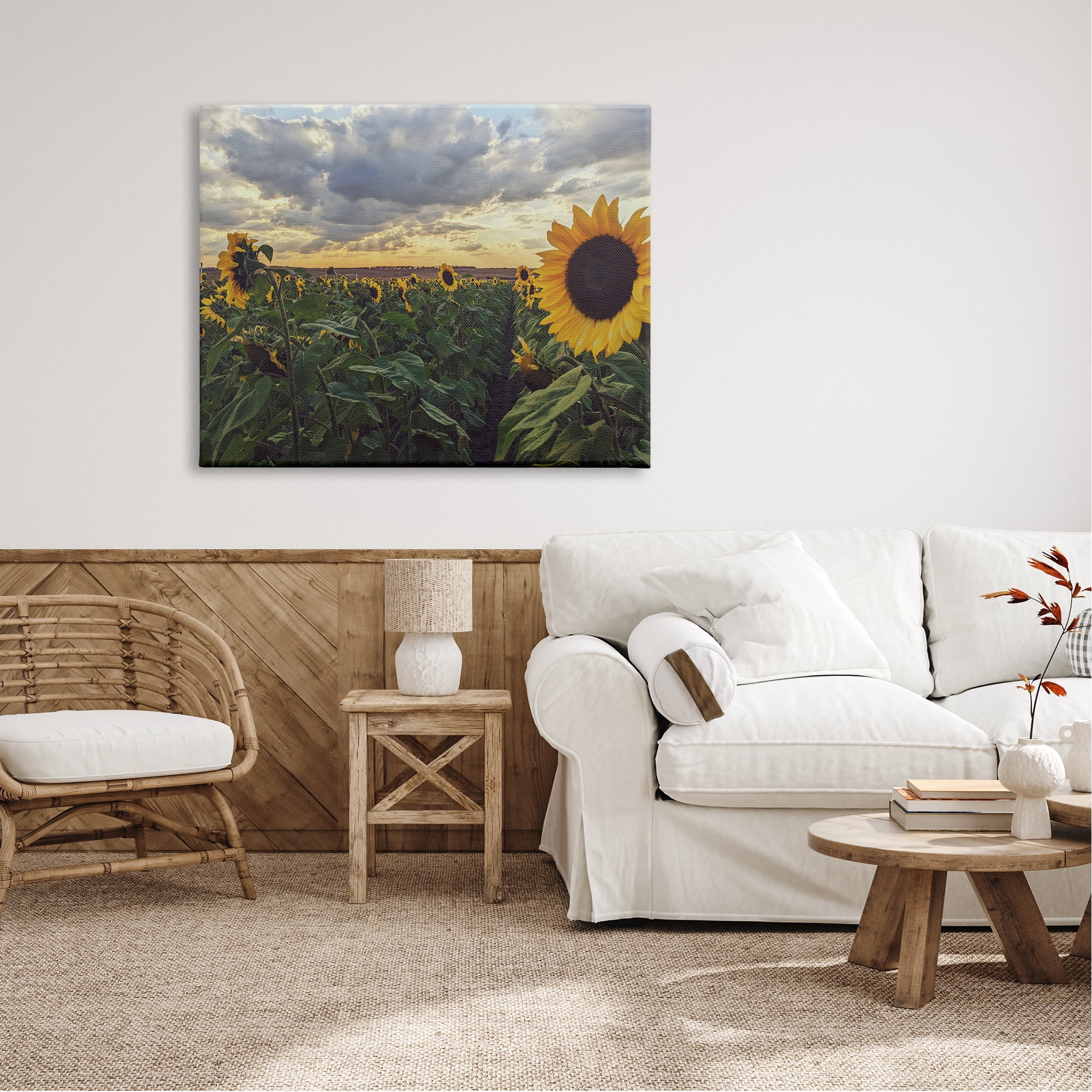 Stupell Industries Sunny Sunflower Patch Field Panoramic Cloudy Sky Canvas Wall Art, 48 x 36, Design by Kali Wilson