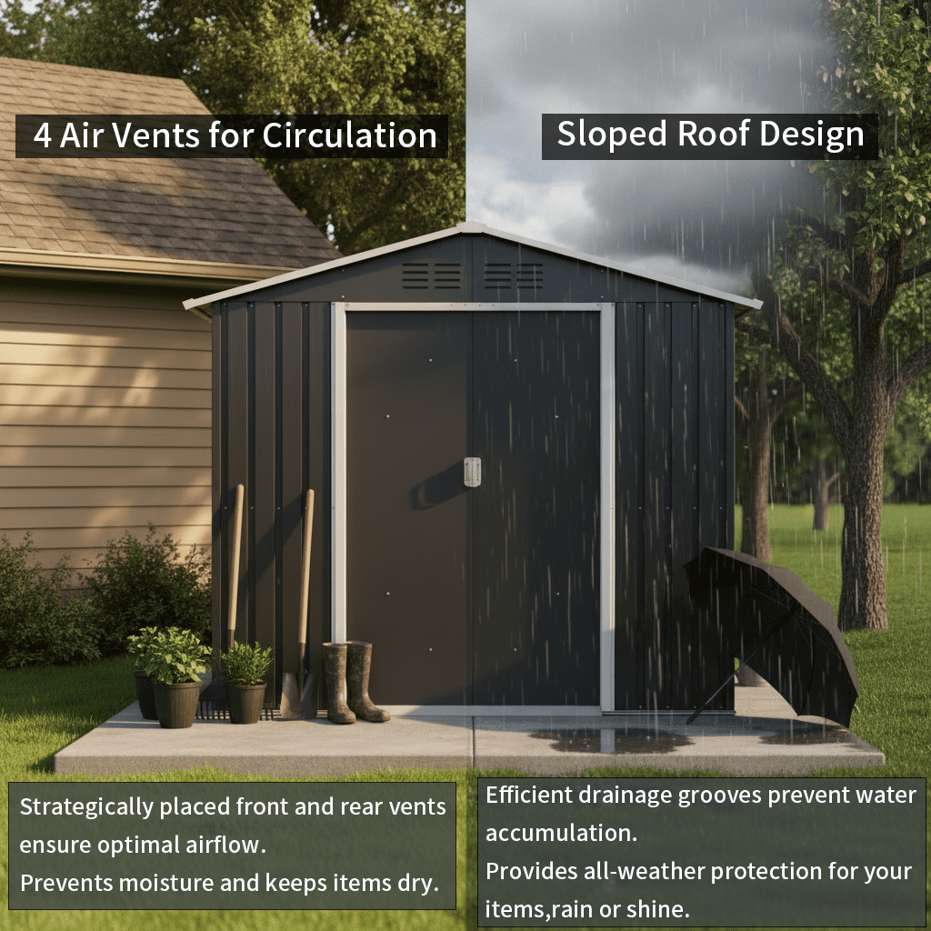 Alvantor Outdoor Storage Shed Metal with Window for Garden,17x4.3ft,Coal Grey