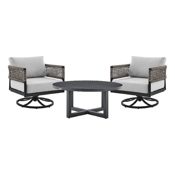 Dena 3pc Outdoor Conversation Set- Table and 2 Swivel Chairs- Black Aluminum