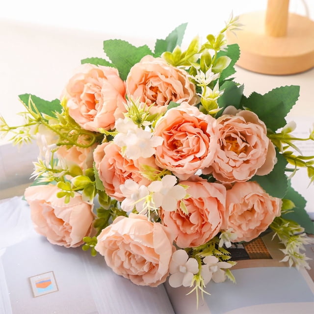 Ramo de Novia Artificial de Peonías - Arreglo Floral de Seda Estilo Concubina con 5 Tallos para Decoración Del Hogar y La Fiesta Nupcial | 30 Cm