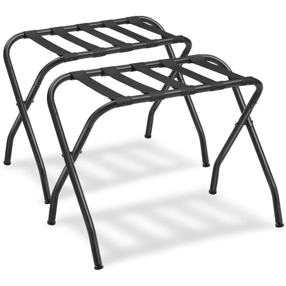 Boutique Home Pack of 2 Luggage Rack Suitcase Stand, Steel Frame, Foldable - Black