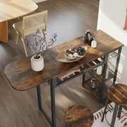 Bestier 3 Piece Bar Dining Pub Table and Chairs Set with Storage Shelves Counter Height Home Kitchen Rustic