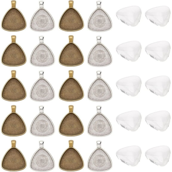 2 Colors Trays Cabochon Pendant Setting Glass Bezel Pendant Trays Cabochon Pendant Setting with 30pcs Transparent Glass Cabochons Clear Triangle Cabochons Tiles for Jewelry Craft Making