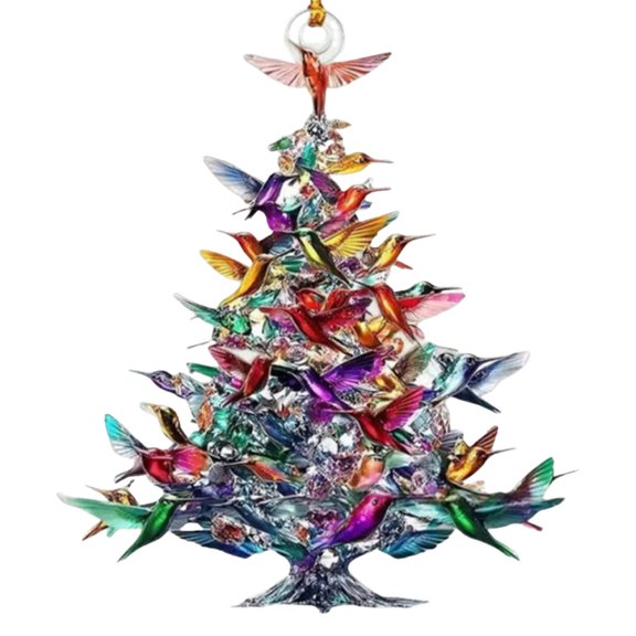 Tarmeek Hummingbird Christmas Decorations, 2D Acrylic Colorful Stacked Hummingbird Ornament for Christmas Tree Decor Indoor Window New Year Party Window Home Garden Decorations