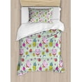 thumbnail image 1 of Kids Duvet Cover Set Twin Size, Cheerful Pattern with Smiling Cats Pineapples Strawberries Maneki Neko Happiness Love, Decorative 2 Piece Bedding Set with 1 Pillow Sham, Multicolor, by Ambesonne, 1 of 3