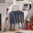 thumbnail image 6 of LEYAOYAO Record Player Table with Vinyl Storage, 4 Cabinet Up to 100 Albums, Turntable Stand with Wood Legs for Living Room, Blue, 6 of 7