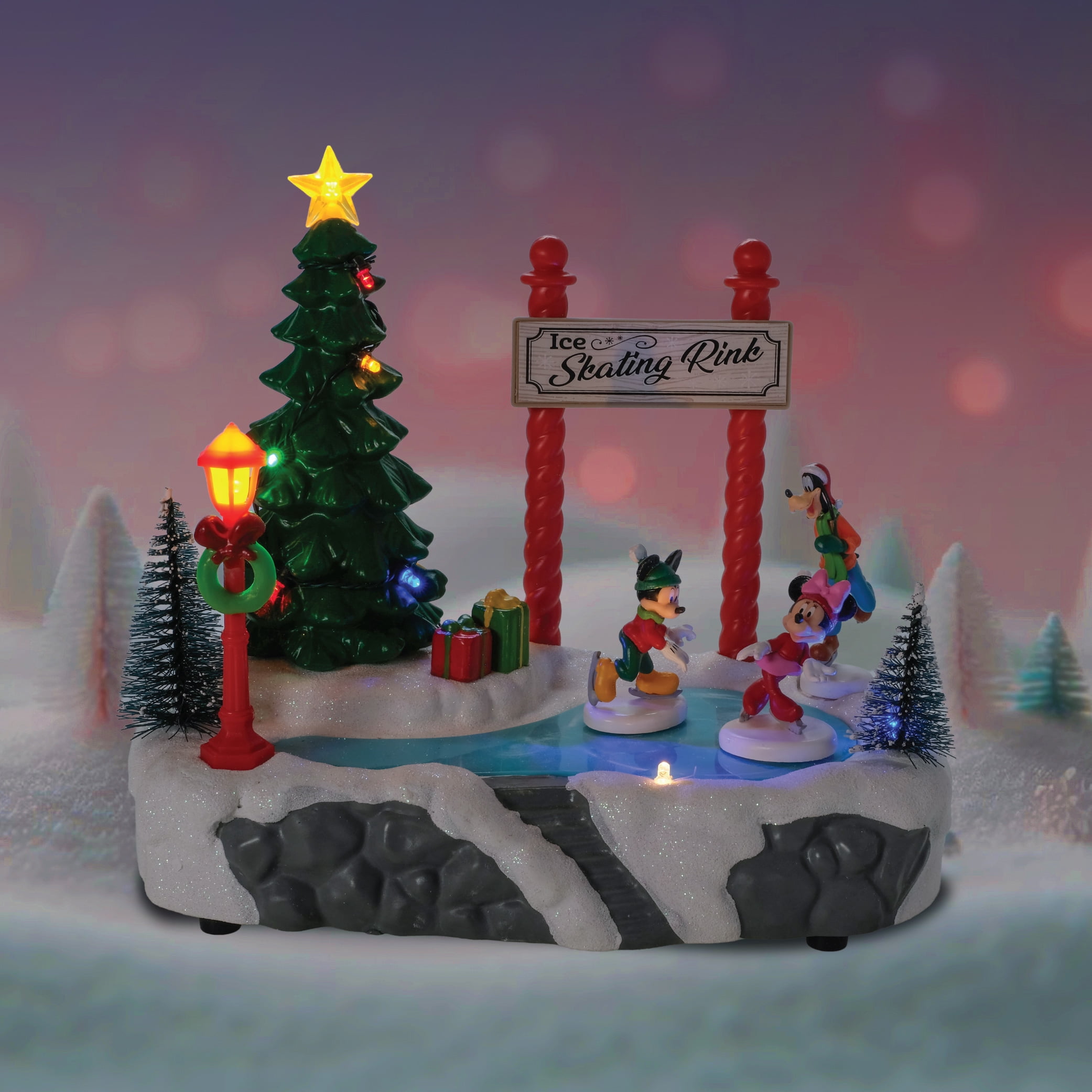 Disney Ice Skating Rink Village Piece featuring Mickey, Minnie & Goofy