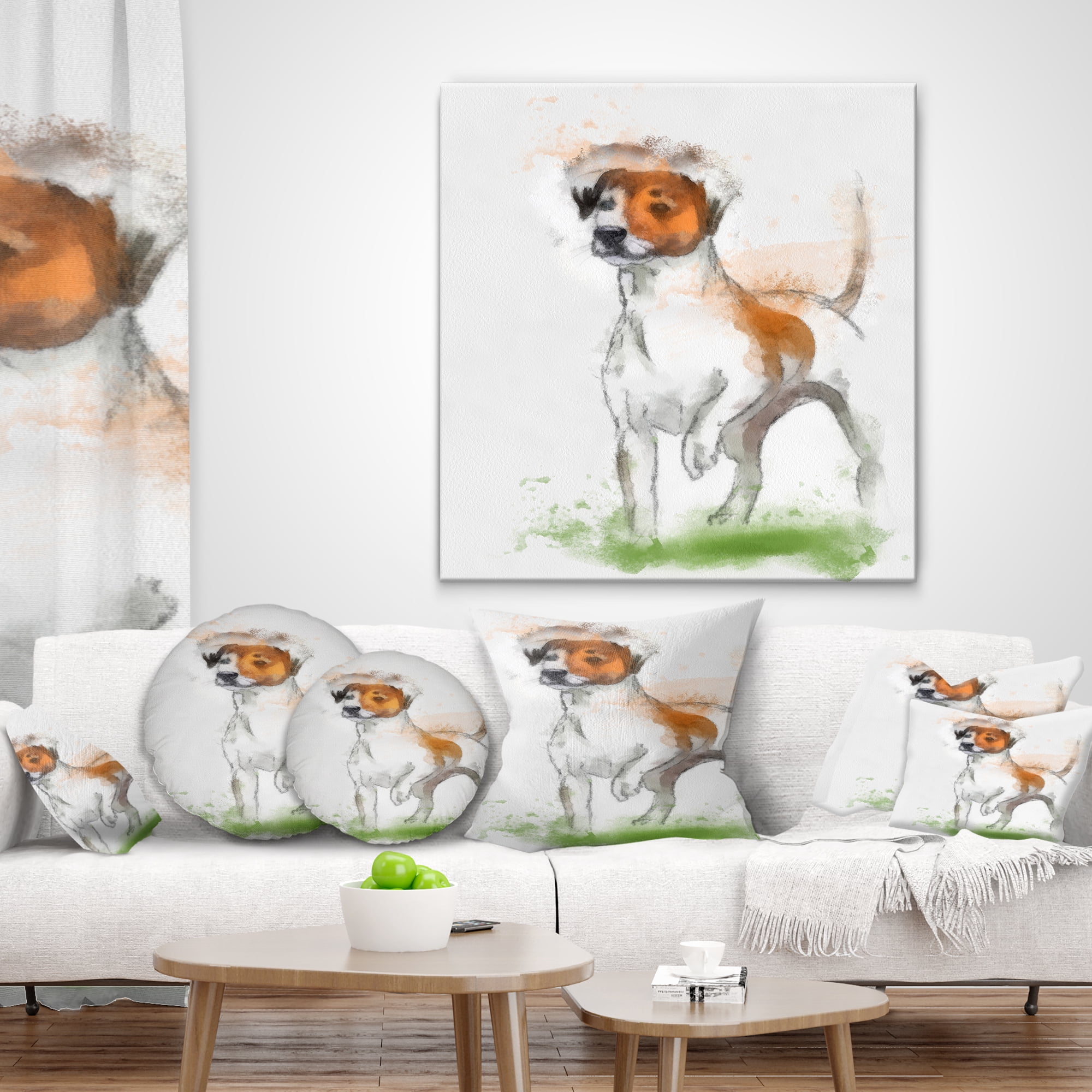 Designart Funny Dog Walking on Grass - Animal Throw Pillow - 18x18