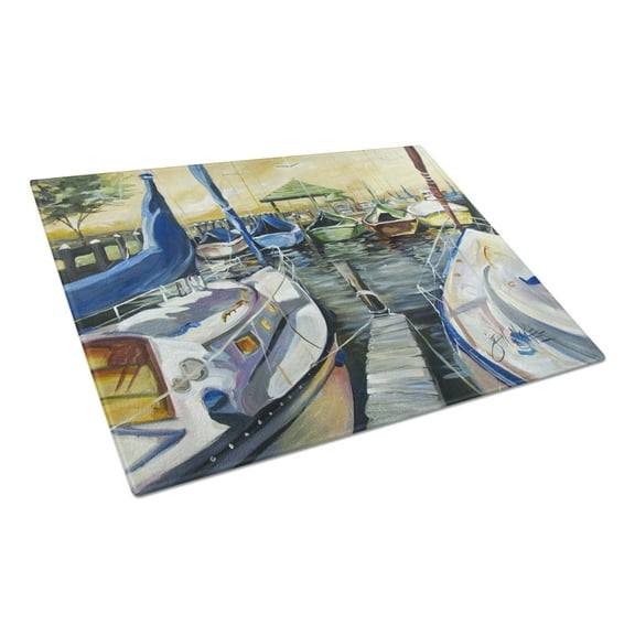 Caroline's Treasures Seven Boats Sailboats Glass Cutting Board Large