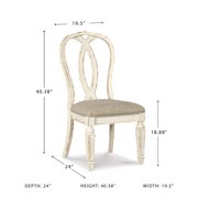 Signature Design by Ashley Realyn Dining Upholstered Side Chair, Set of 2, Chipped White Finish, French Country Ribbon Back