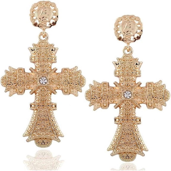 Big Baroque Drop Cross Earrings - Rhinestone Large, Retro Court for Women Halloween & Christmas Gifts