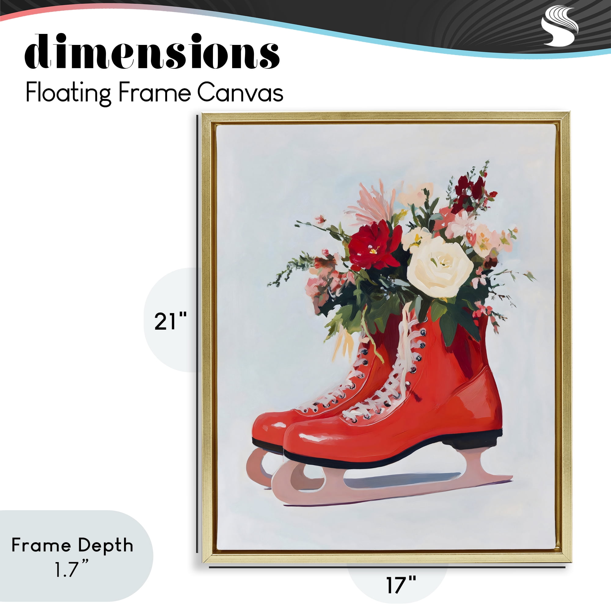 Stupell Industries Floral Ice Skates Gold Framed Floater Canvas Wall Art, design by The Prints Vibe