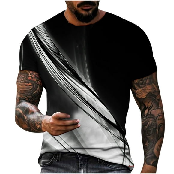 Mefallenssiah Men'S Short Sleeve Men Casual Round Neck Light Perception 3D Digital Printing Pullover Fitness Sports Shorts Sleeves T Shirt Blouse Gray