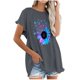 thumbnail image 1 of Blusa superior de lino y algodón con estampado de manga corta y cuello redondo con borlas para mujer Pompotops  hkajfhjk469443, 1 of 5
