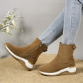 thumbnail image 3 of Rokment Womens Platform Wedge Mid Calf Boots with Side Zipper Stylish Casual Suede Mid Heel Walking Work Short Booties Fall Winter Brown Size 8, 3 of 7