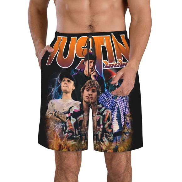 Men's Justin Music Bieber Quick Dry Summer Swim Trunks Board Shorts Beach Bathing Suit Small