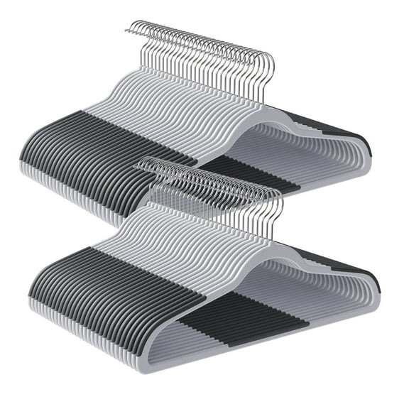 60-Pack Space Saving Plastic Hangers with 360° Swivel Metal Hooks, Heavy Duty Non-Slip Closet Organizers, Light Gray and Dark Gray