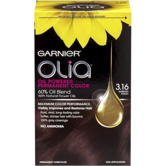 Garnier Olia Oil Powered Permanent Hair Color, 3.16 Darkest Violet