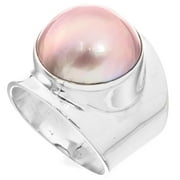 FIFI ROSE Wide Pacific-Ocean Pink Mabe Cultured Pearl 925 Sterling Silver Ring, 13/16"