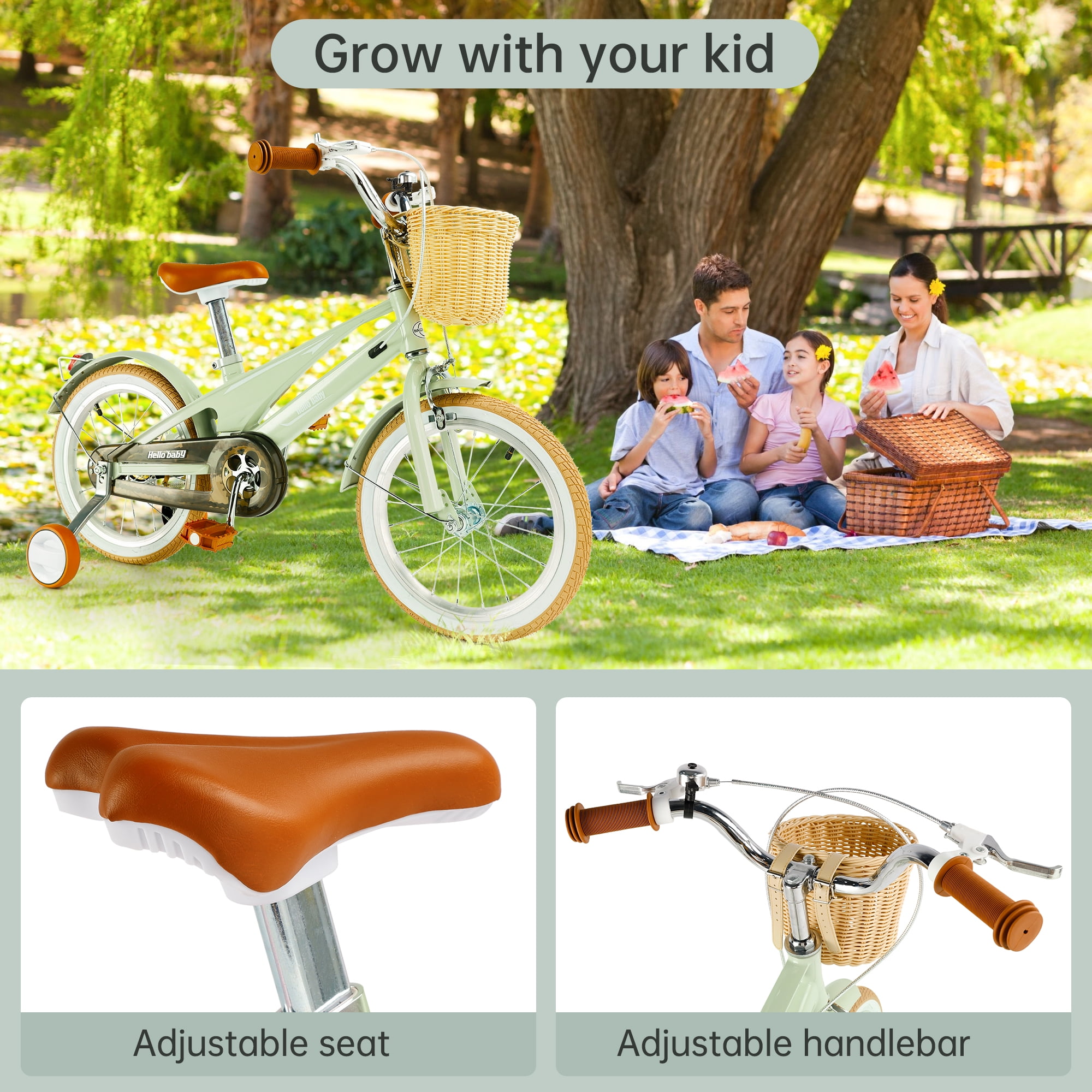 ARTUDATECH Girls Boys Bike for 4-9 Years Old Toddlers and Kids, 16 Inch Kids Bike with Training Wheels, Basket, Dual Brake, Retro Style Children Bicyle
