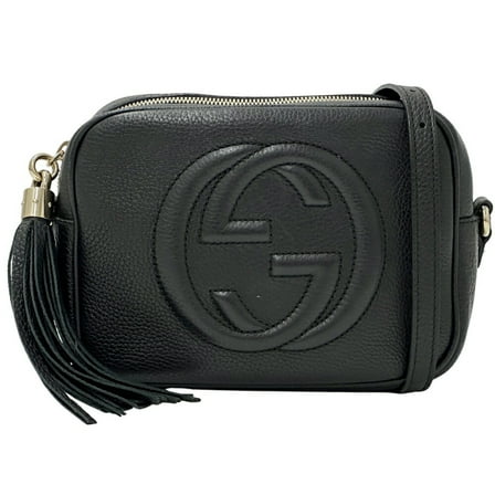 Pre-Owned GUCCI Women's Soho Shoulder Bag Leather Black 303364 Tassel Interlocking G (Good)