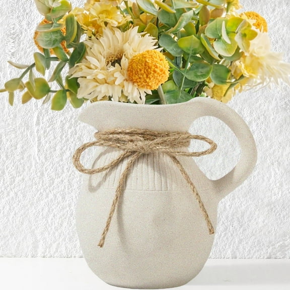 Ceramic Jug Vase, Small Farmhouse Pitcher Vase for Home Decor, Rustic Decorative Pottery Flower Vases with Handle, Centerpiece for Kitchen/Living Room/Bedroom/Office/Bookshelf/Mantel, Height 5.6"