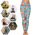 thumbnail image 3 of Leggings with Pockets for Women - Abstract Leaves Fox High Waist Tummy Control Running Gym Workout Yoga Pants Women, 3 of 6