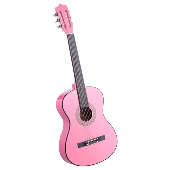 38" Classical Guitar Starter Kit for Beginners, Nylon Strings, Includes Gig Bag, Tuner, Capo, Strap & Picks, Basswood, for Teens Adults, Pink